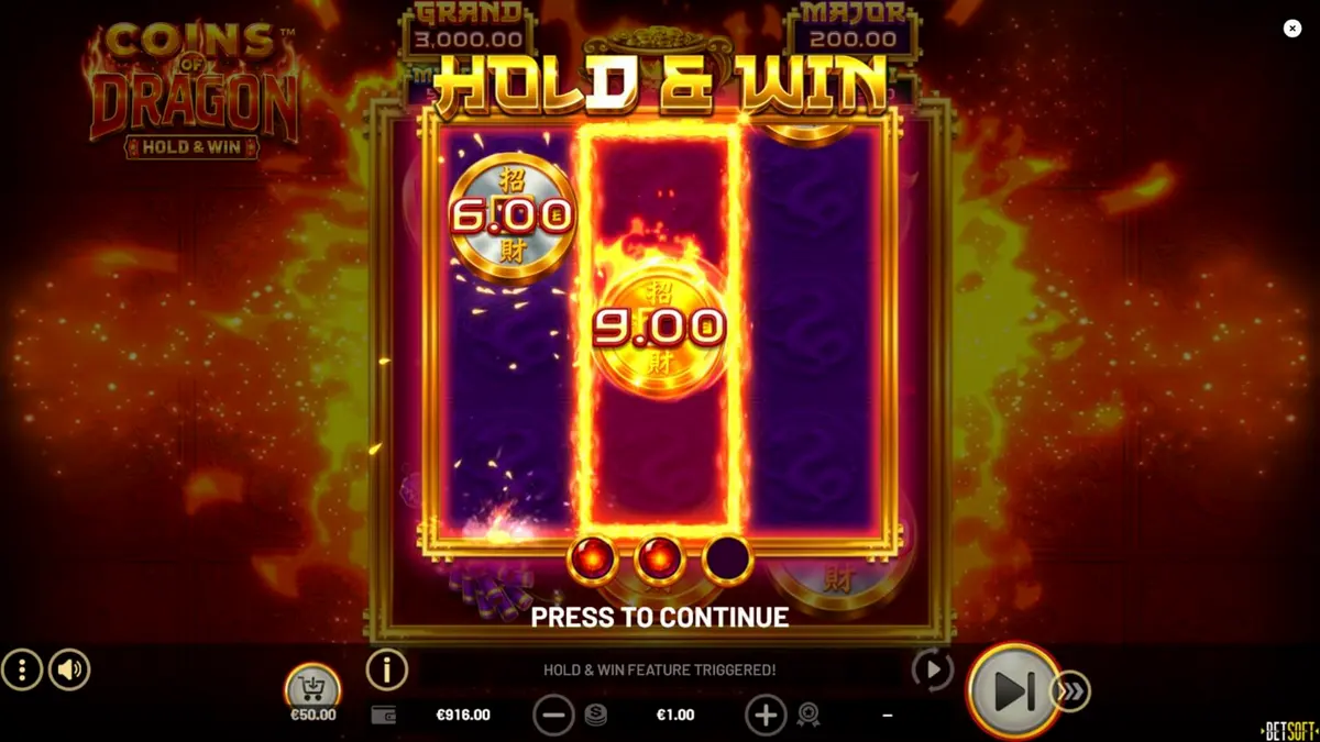 Interface do slot Coins of Dragon com dragão dourado e moedas