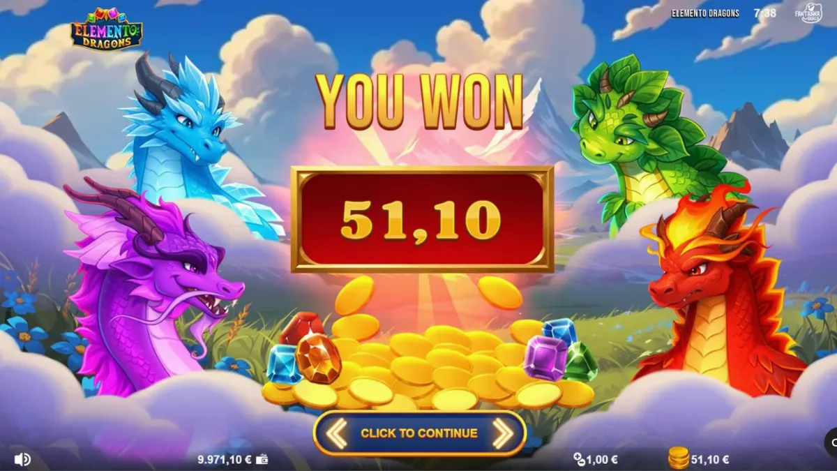 Interface do jogo Elemento Dragons com dragões e elementos mágicos