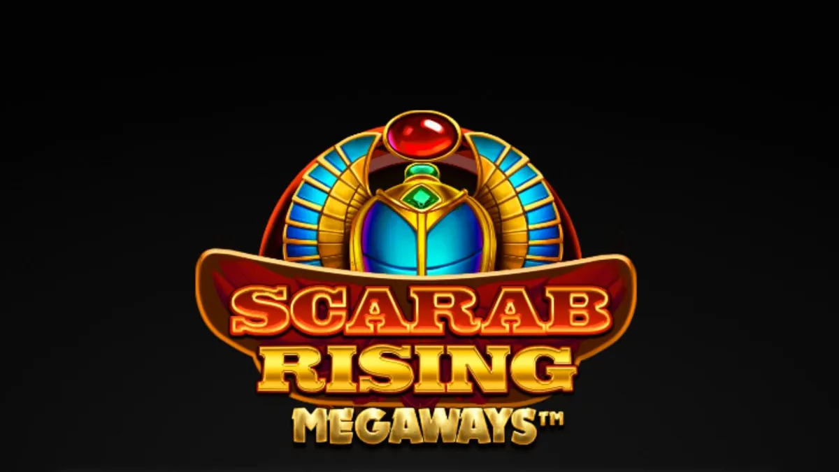 Interface do jogo de slot Scarab Rising Megaways com temática egípcia