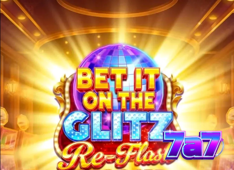 Interface vibrante e luxuosa do slot Bet It on the Glitz Re-Flash com elementos de neon e cassino.